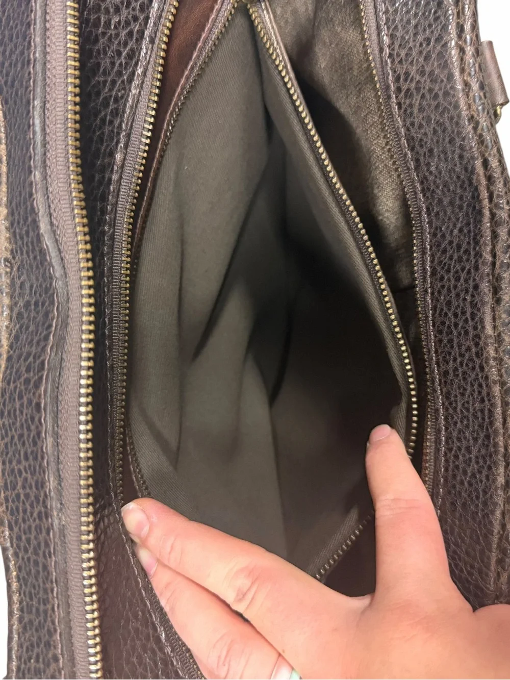 Lucchese Dark Brown Pebbled Leather Briefcase with Gold-Tone Hardware